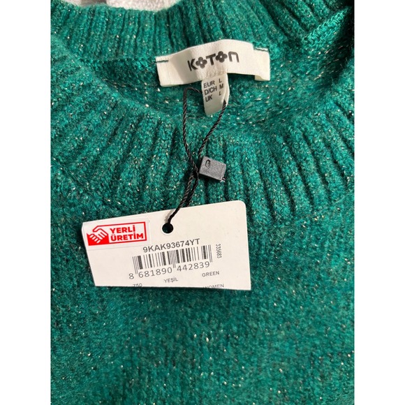 NWT Koton Green Shimmer Knit Tunic Sweater Mini Dress Size Large - Picture 4 of 5